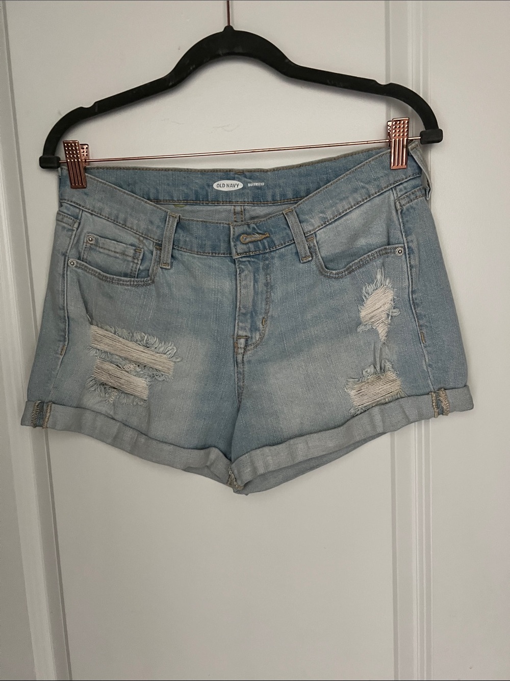 Old Navy Light Blue Distressed Rolled Hem Denim Shorts